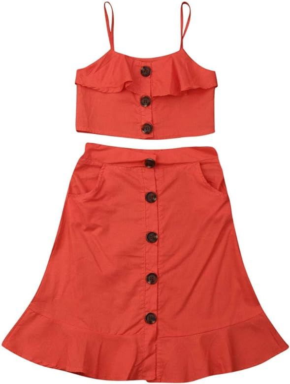 Baby Girl Summer Long Skirt Outfit Sleeveless Sling Polka Dot Tops Boho Skirt 2Pcs Set | Amazon (US)