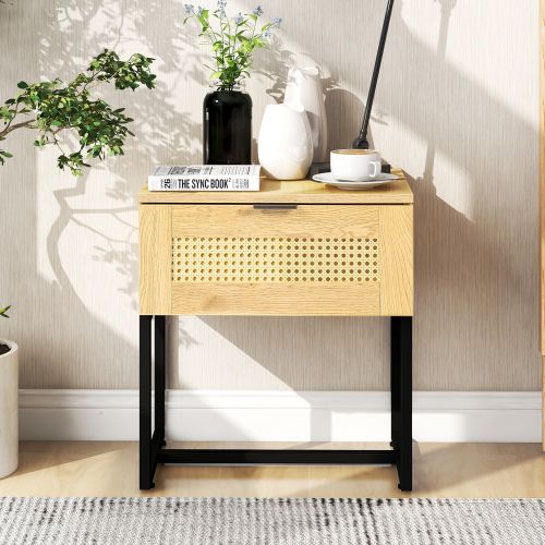 Simple and Elegant Nightstand Side Table, End Table, Sofa Side Table, with Wicker Rattan, Wood Co... | Walmart (US)