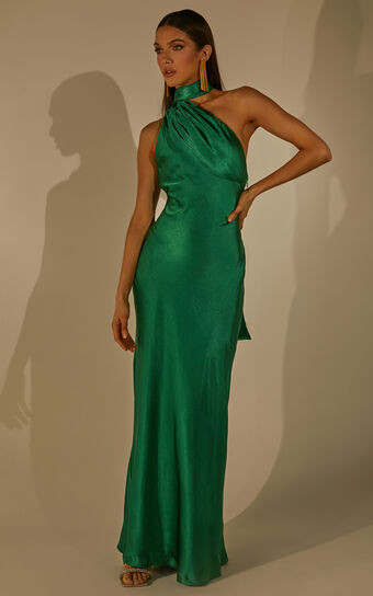 Ryan Maxi Dress - Tie Neck One Shoulder Dress in Forest Green | Showpo (US, UK & Europe)