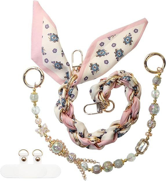 Beaded Phone Charms Wrist Strap,Cute Phone Chain Wristlet,Gold Metal Scraf Purse Bag Charm Chain,... | Amazon (US)