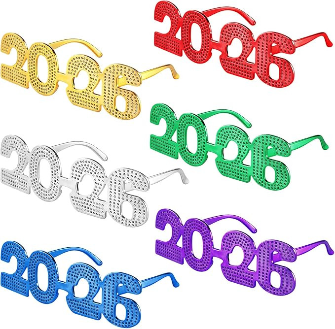 Konohan 6 Pcs 2026 New Year Eve Glasses Glitter Number Sunglasses Eyeglasses for New Years Party ... | Amazon (US)