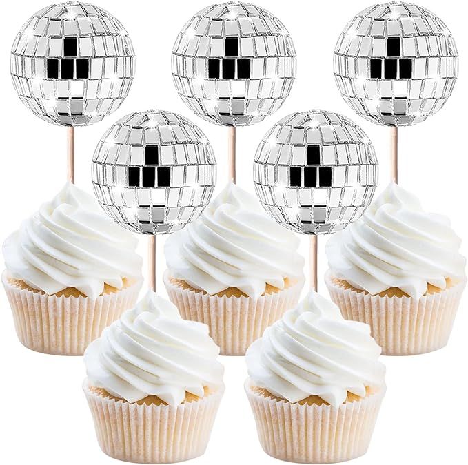 24 Pack Disco Ball Cake Toppers 1970s Disco Ball Cake Decorations Disco Theme Cake Picks for Nigh... | Amazon (US)