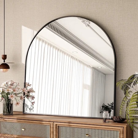 BEAUTYPEAK 31"x 32" Bathroom Mirror Wall Vanity Arched Mirror, Black | Walmart (US)