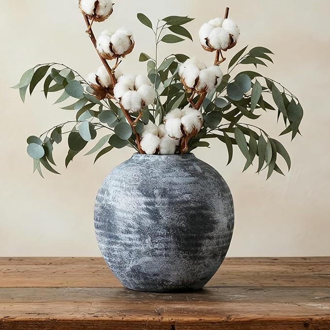 Farmhouse Rustic Ceramic Vase, 6.5 inch Gray-White Handcrafted Weathered Stone Pottery Terracotta... | Amazon (US)