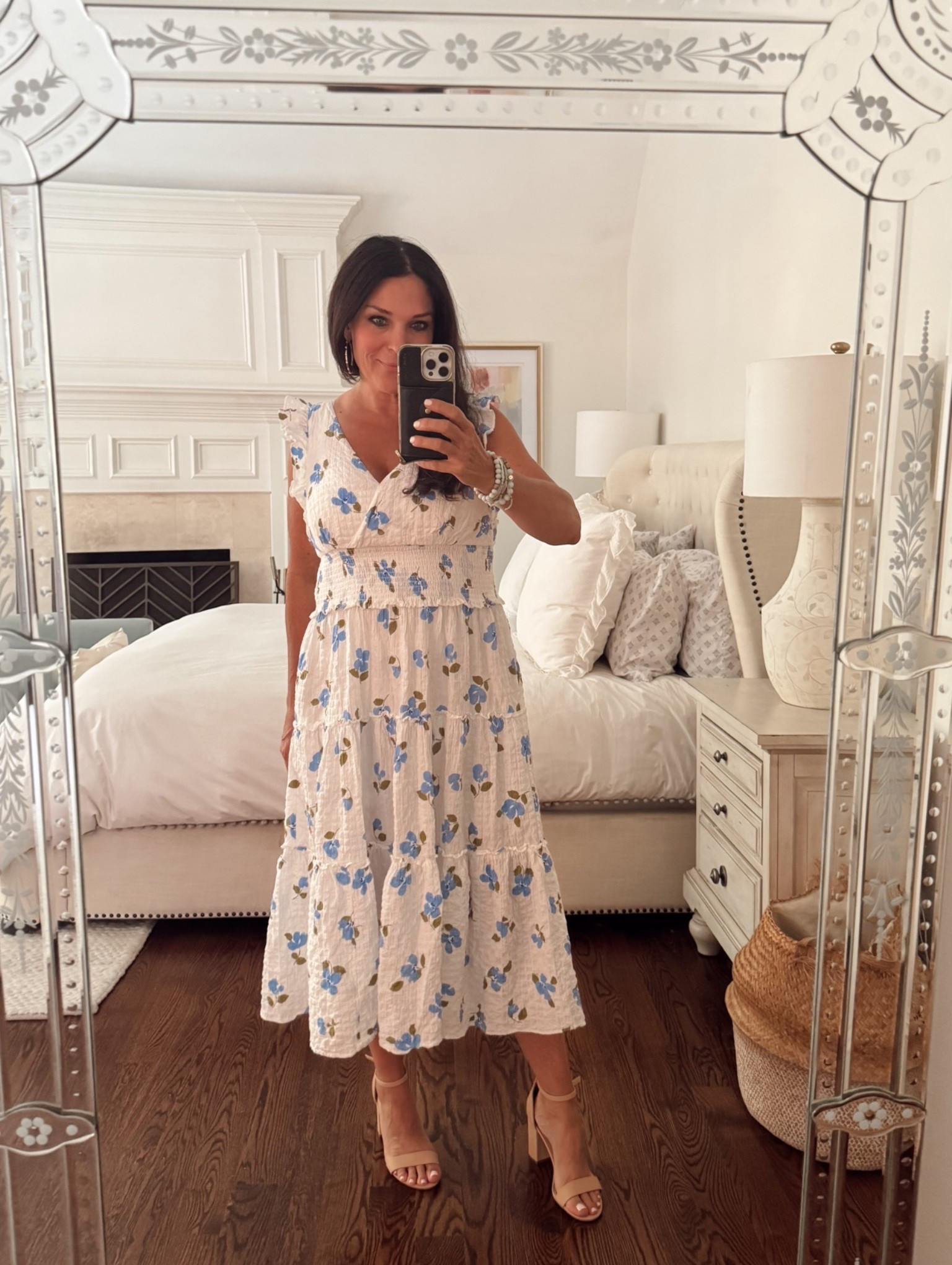 Flower summer dress  with nude heels

#LTKmomlife #LTKOver40