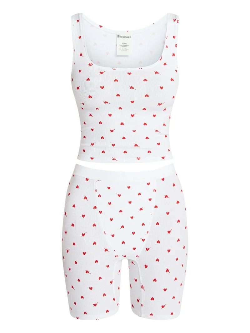 No Boundaries Cotton Stretch Ribbed Tank Top and Boxer Shorts Set, 2-Piece, Women's XS-XXL | Walmart (US)