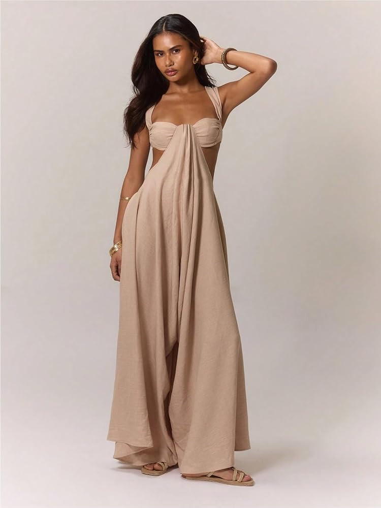 REASERAL Womens Casual Jumpsuit Halter Hollow Out Backless Top Wide Leg Pants Summer Vacation Jum... | Amazon (US)