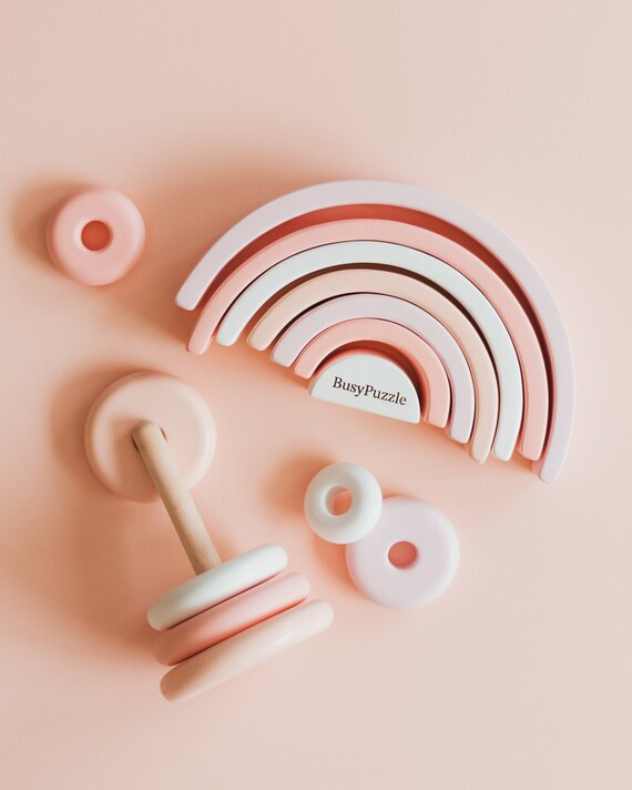 Pastel Pink Rainbow Stacker  Wooden Rainbow Toy  Boho | Etsy | Etsy (US)