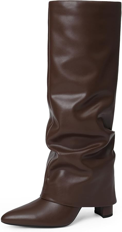 Modatope Knee High Boots Women Fold Over Knee High Boots Chunky High Heels Long Boots Zipper Poin... | Amazon (US)