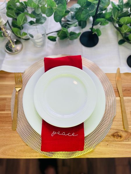 Loving these dinner napkins!! I have them in red with peace and joy embroidered.

#LTKhome #LTKSeasonal #LTKHoliday
