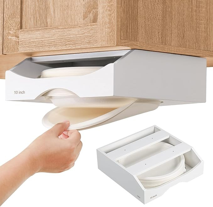 10-inch Paper Plate Dispenser Under Cabinet, Bamboo Paper Plate Holders, Kitchen Counter Vertical... | Amazon (US)