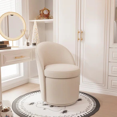 Upholstered Vanity Stool, Swivel Accent Stool with Wingback, Boucle Fabric Make-up Chair | Wayfair North America