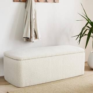 Elevens Sadie Cream 18 in. Upholstered Flip Top Storage Bedroom Bench SADIE-BOUCLE-CREAM - The Ho... | The Home Depot