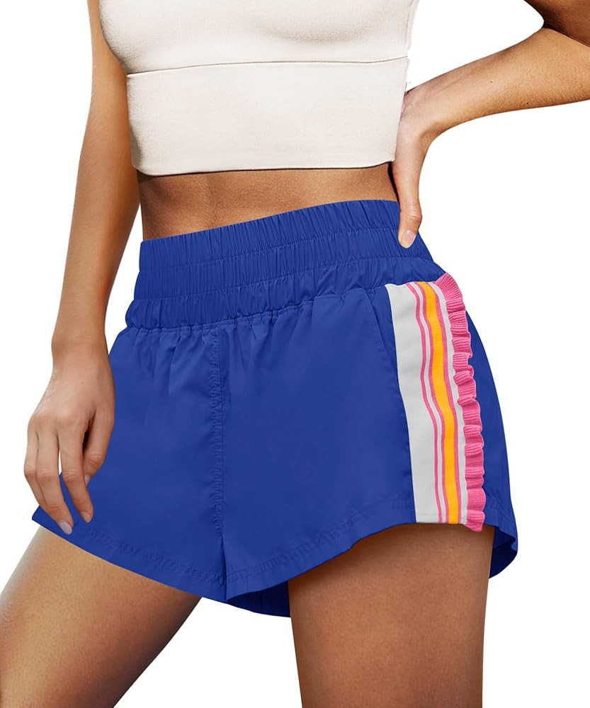 LAMISSCHE Womens Running Shorts Athletic High Waisted Biker Shorts Summer Workout Quick Dry Strip... | Amazon (US)