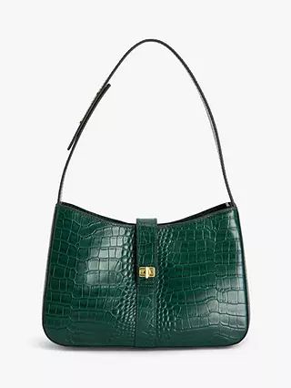 John Lewis Faux Croc Leather Shoulder Bag, Green | John Lewis (UK)