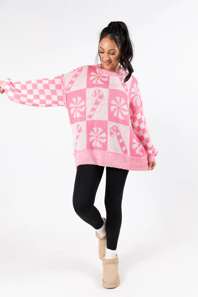 Candy Cane Lane Candy Pattern Sweater Pink FINAL SALE | Pink Lily