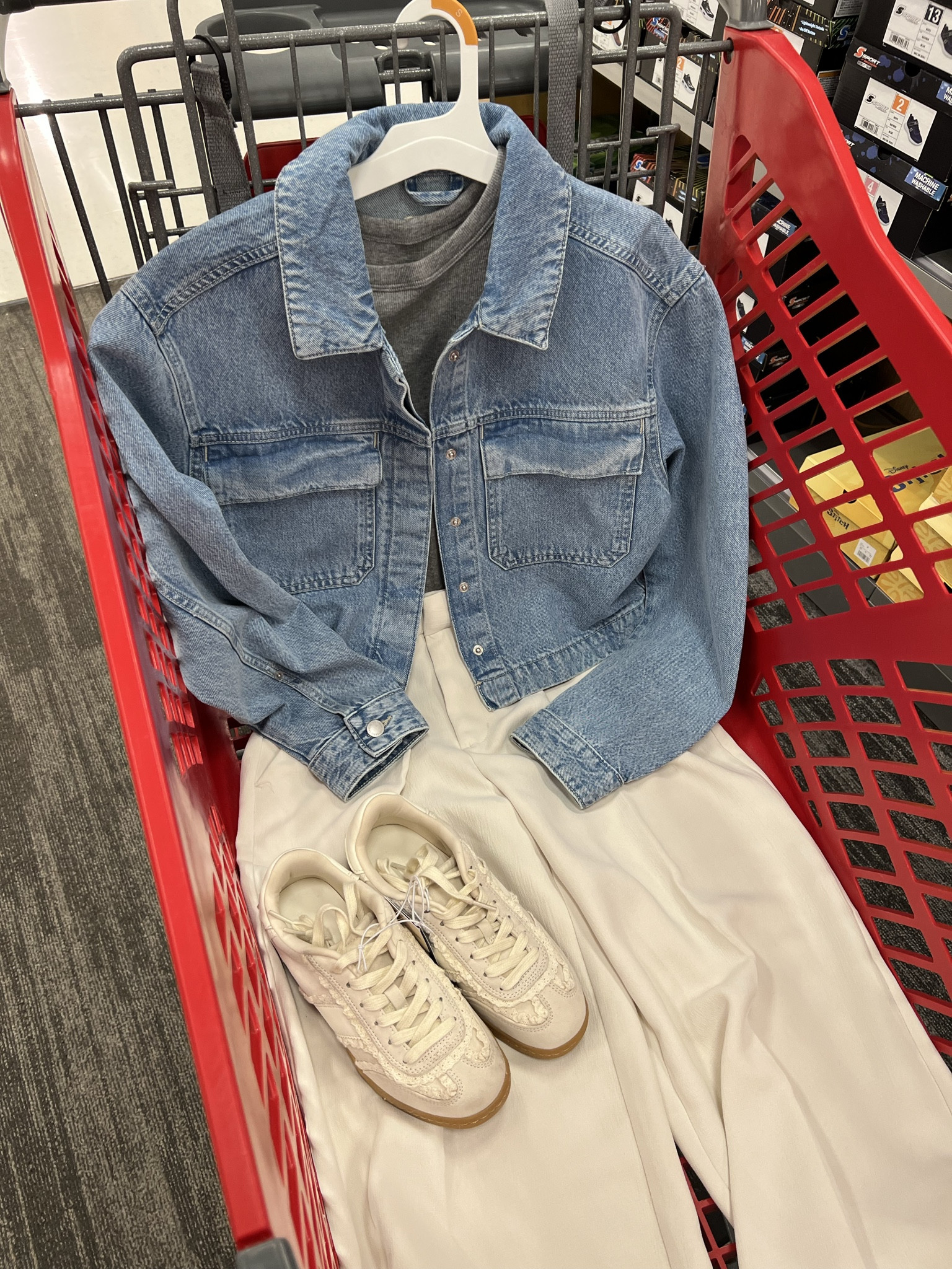 Target spring outfit idea with this denim jacket, wide leg trousers and lace detail sneakers. #targetstyle 

#LTKSaleAlert