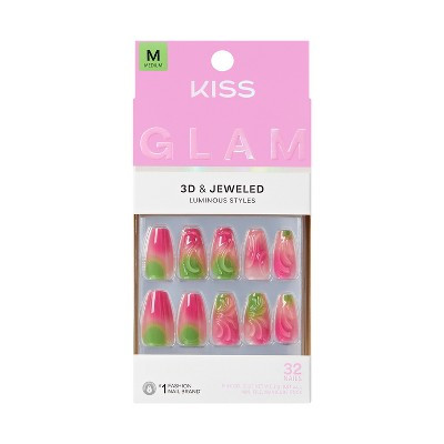 Kiss Glam Jeweled Press-On Fake Nails - Medium Coffin - Coconut Coast - 35ct | Target