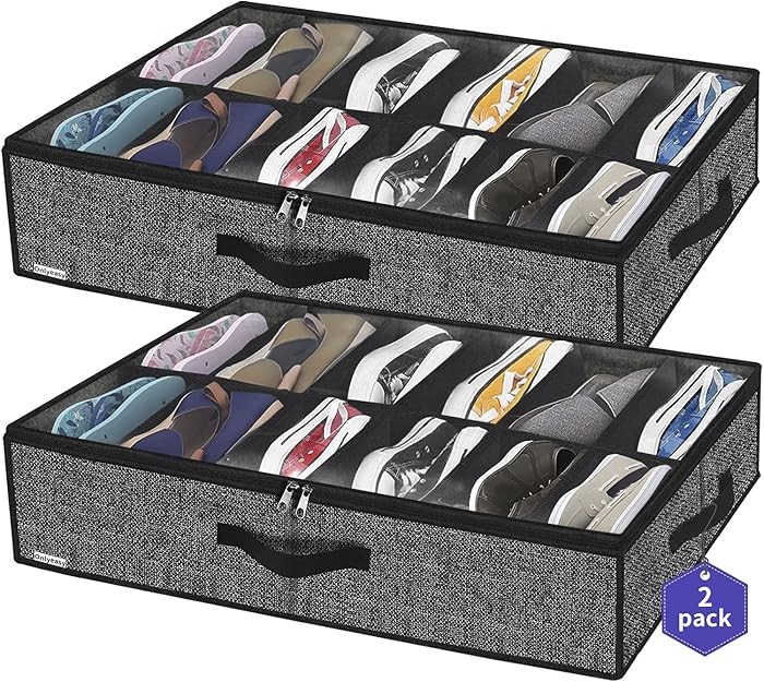 Onlyeasy Sturdy Under Bed Shoe Storage Organizer, Set of 2, Fit 12 to 24 Pairs, Underbed Shoes Cl... | Amazon (US)