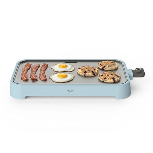 Martha Stewart 12” x 22” Electric Griddle, XL Ceramic Nonstick Flat Top Cooking Surface, Adjustable Temperature Dial, Drip Tray, Dishwasher Safe, 1500W Fast Even Heating, Pancakes & Eggs, Sky Blue | Amazon (US)
