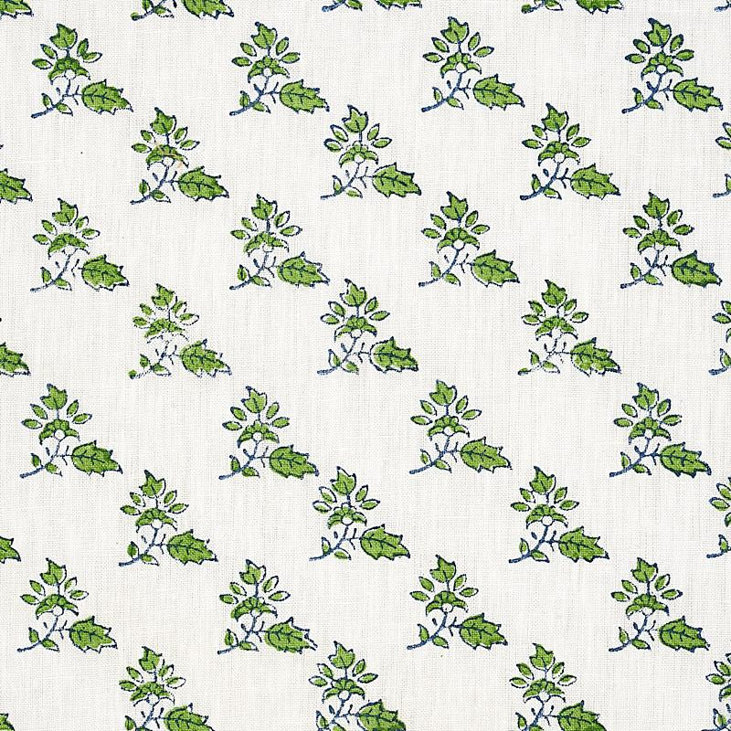 Schumacher Torbay Hand Blocked Print Green Fabric | DecoratorsBest