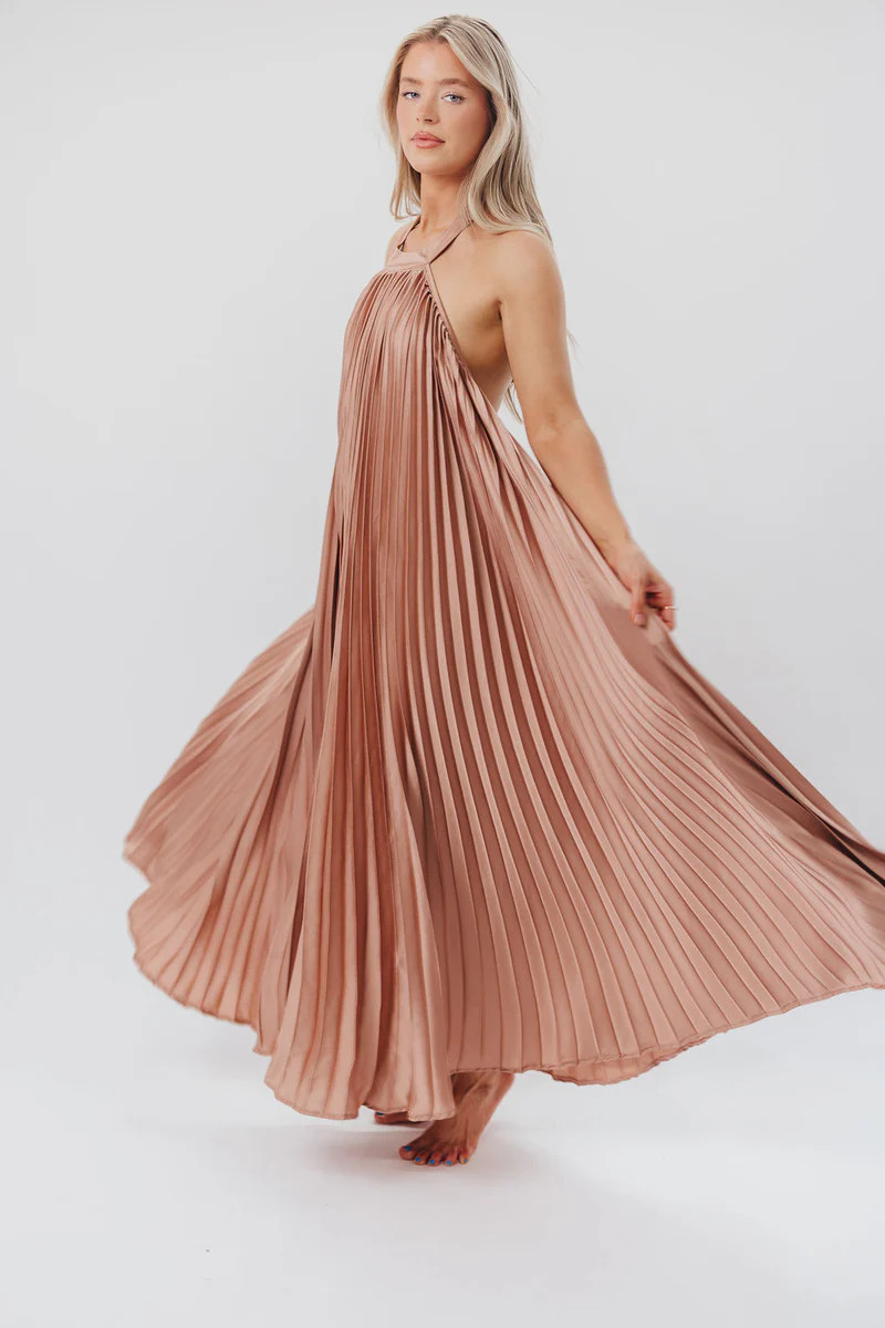 Maren Pleated Halter Maxi Dress in Mauve - Bump Friendly (S-XL) | Worth Collective