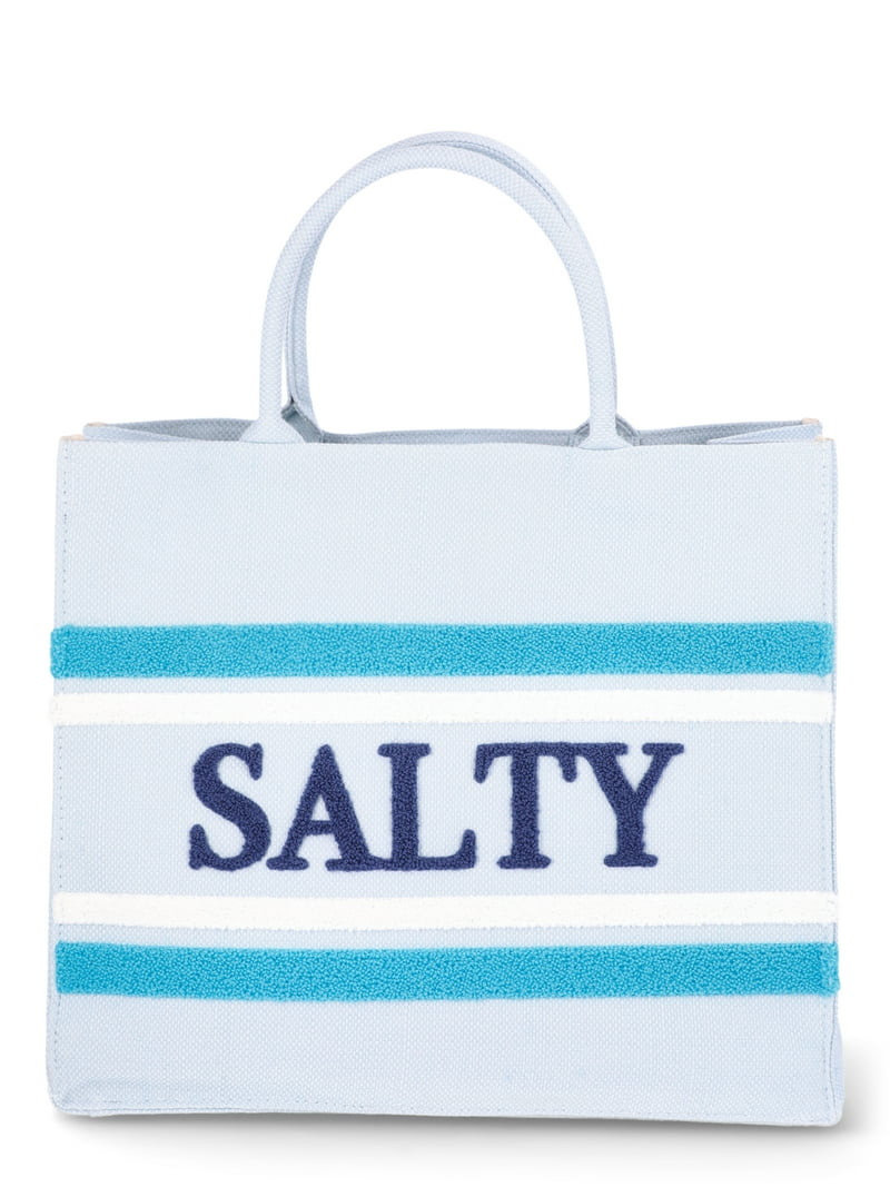 No Boundaries Burlap Tote Bag, Salty, Light Blue, Women’s - Walmart.com | Walmart (US)