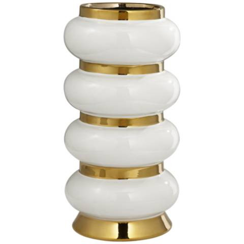 Palatin 14" High White and Shiny Gold Ceramic Vase | Lamps Plus