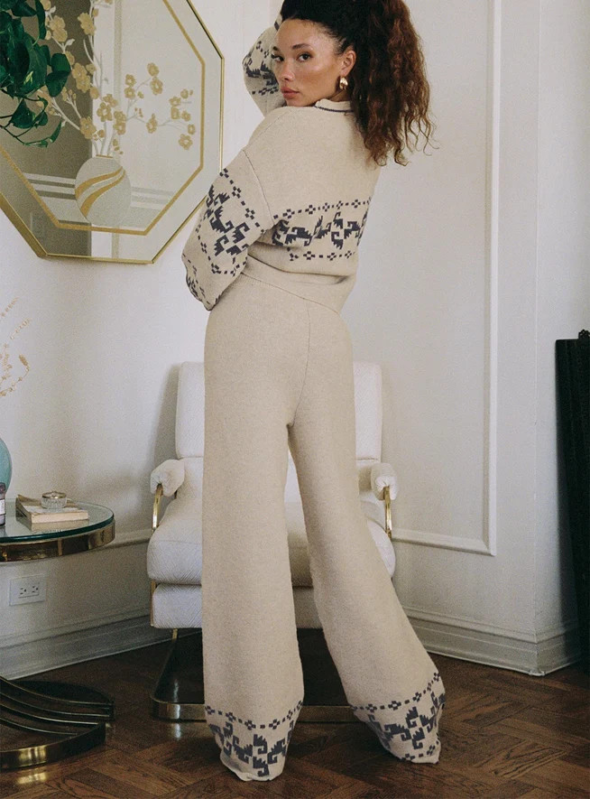 Alpine Knit Pants Cream / Blue | Princess Polly US