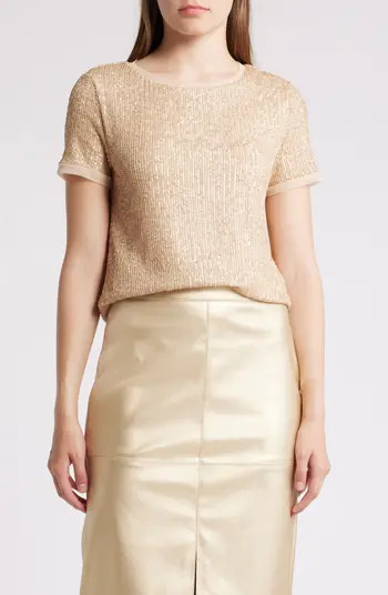 Anne Klein Sequin Mesh T-Shirt | Nordstrom | Nordstrom