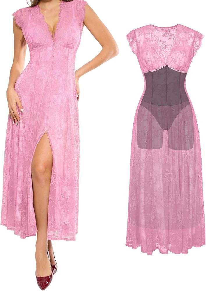 Popilush Women's Formal Wedding Guest Lace Sleeveless V Neck Maxi Shapewear Dress Evening Mother ... | Amazon (US)