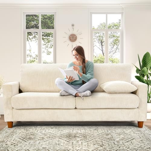 70in Corduroy Couch, Kidirect Sofa No Tool Assembly, Comfy Couches for Living Room 21in Deeper Seats, Corduroy Sofas for Living Room with 2 Pillows, Oversized Loveseat Sofa, Boho Love Seat Beige Couch | Amazon (US)