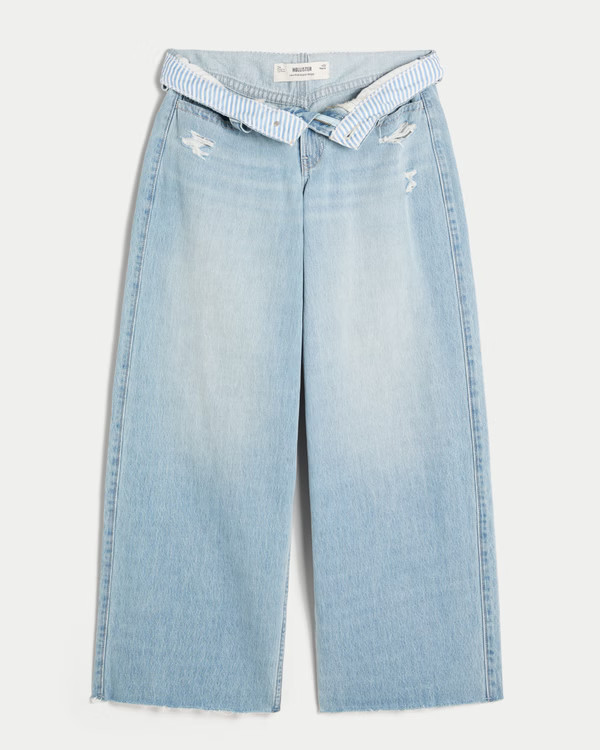 Women's Low-Rise Light Wash Foldover Waist Super Baggy Jeans | Women's Bottoms | HollisterCo.com | Hollister (US)