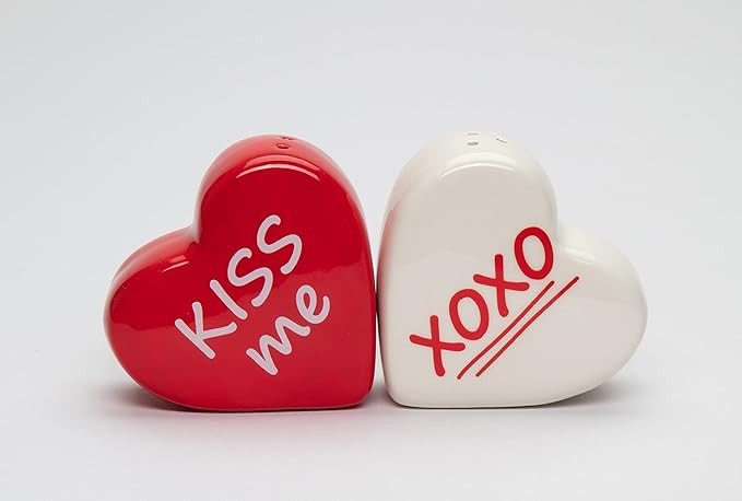 Fine Ceramic Valentine Kiss Me Love Red Heart Salt & Pepper Shakers Set, 2-1/2" H | Amazon (US)