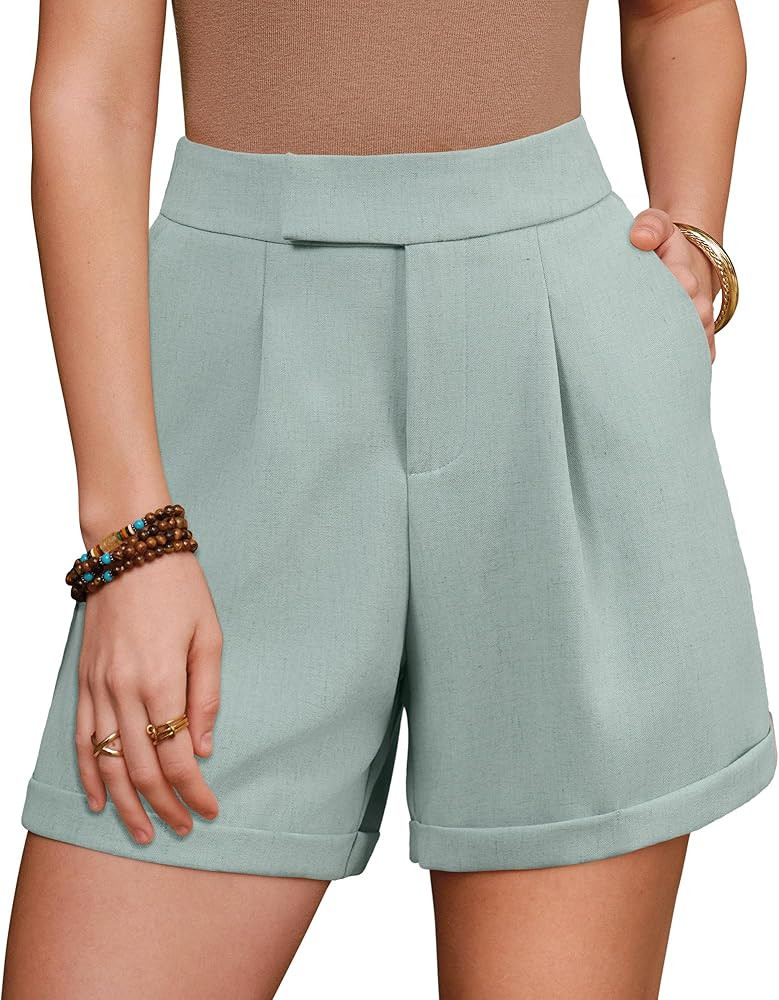Arach&Cloz Women's Linen Blend High Waist Business Casual Wide Leg Shorts 2026 | Amazon (US)
