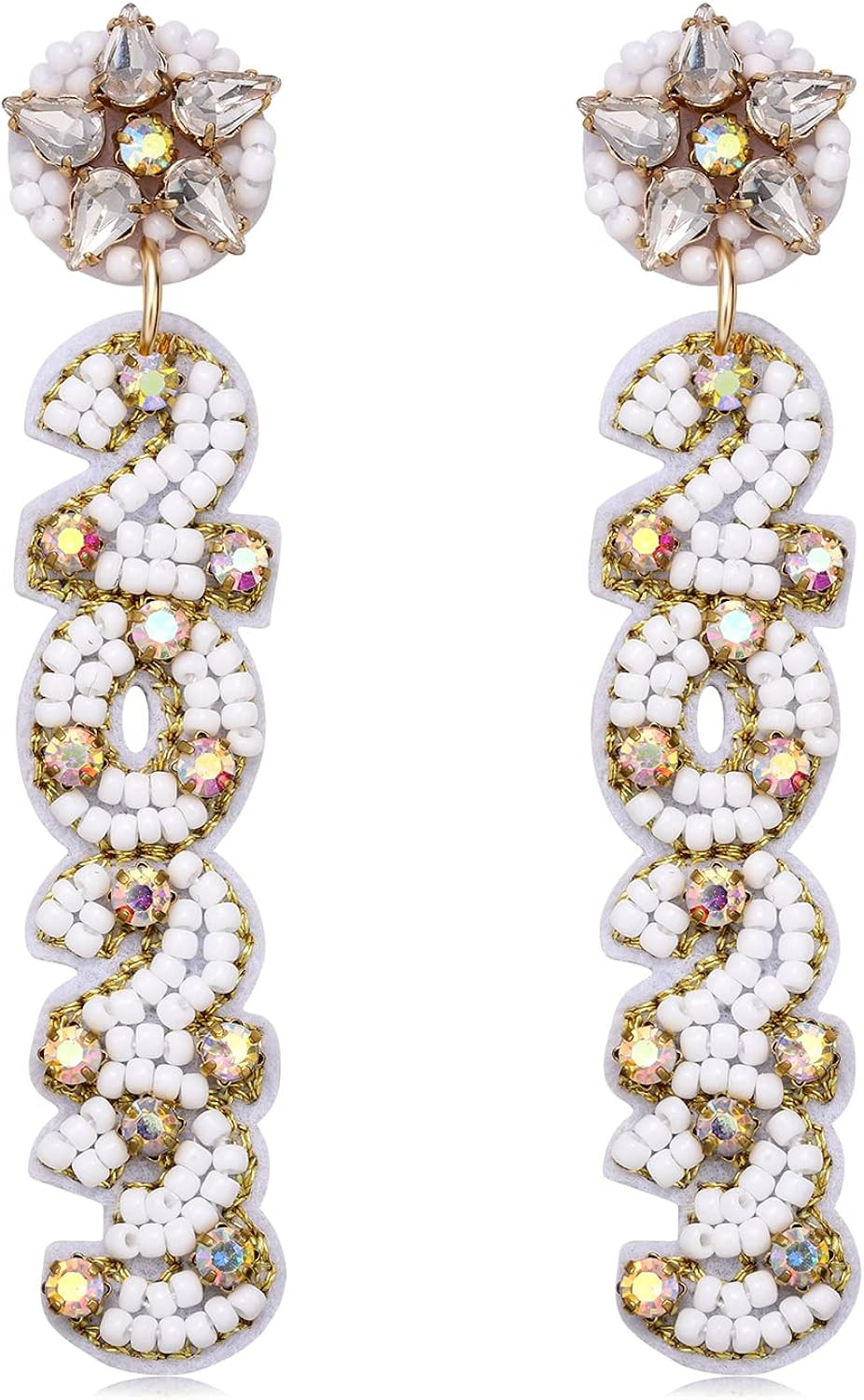 New Years Earrings 2023 Beaded Cute Dangle Earring Handmade Crystal Beaded Drop Dangling Earrings... | Amazon (US)