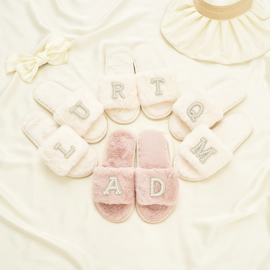 Personalized Fluffy Bridesmaids Slippers Fluffy Wedding - Etsy | Etsy (US)
