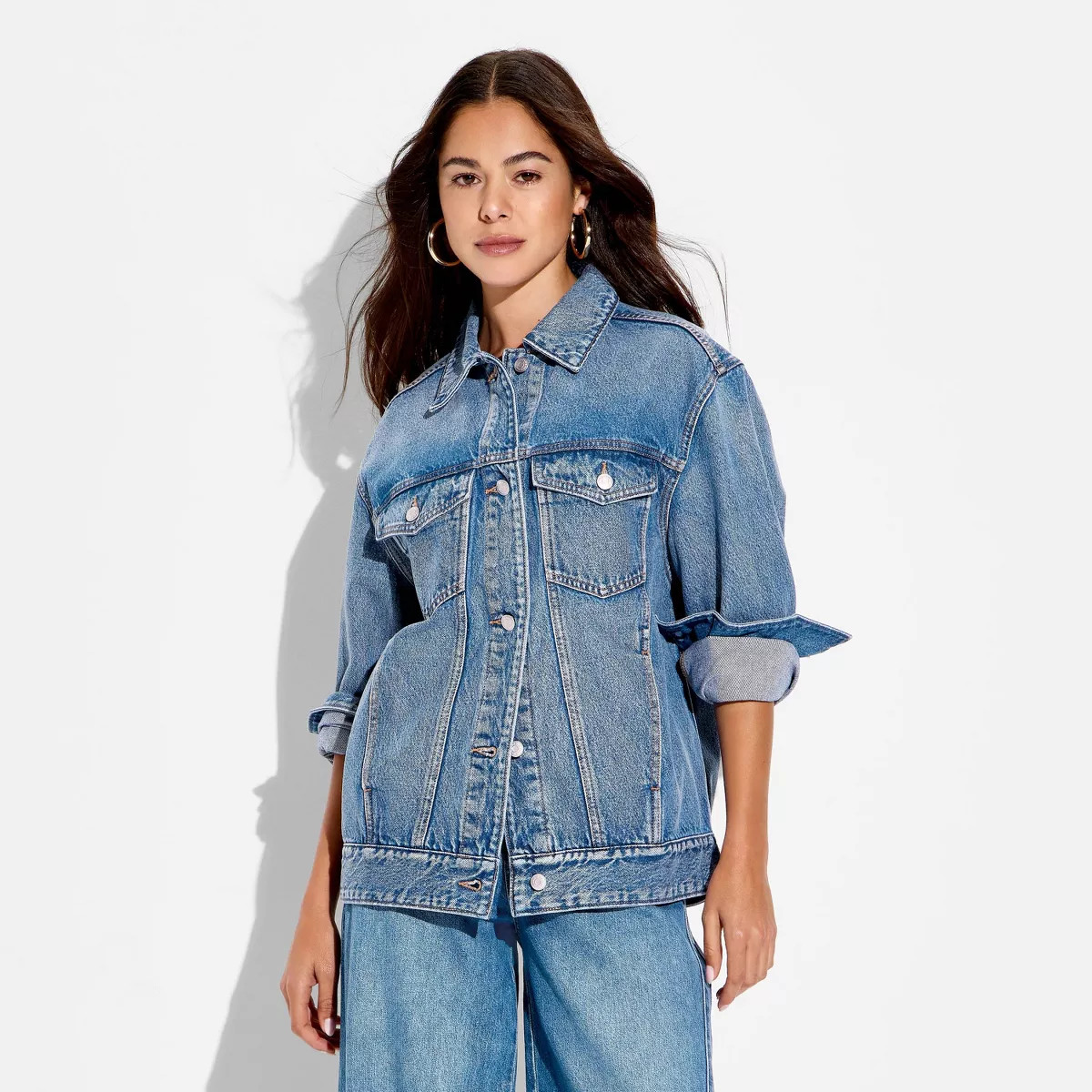 Women's Denim Oversized Trucker Jacket - Wild Fable™ Medium Wash | Target