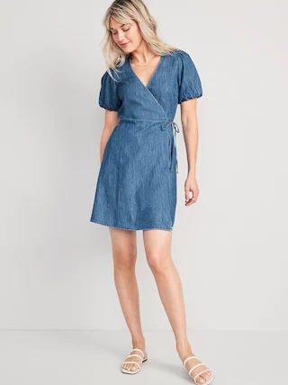 Waist-Defined Puff-Sleeve Mini Dress for Women | Old Navy (US)