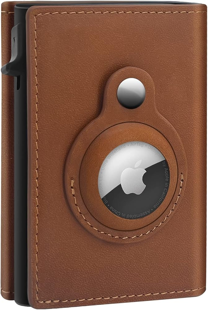 GAOCHALE AirTag Wallet Genuine Leather Air Tag Wallet RFID Technology Credit Card Holder with Minima | Amazon (US)