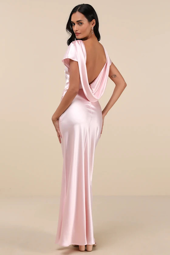 Captivating Presence Blush Pink Satin Cowl Back Maxi Dress | Lulus