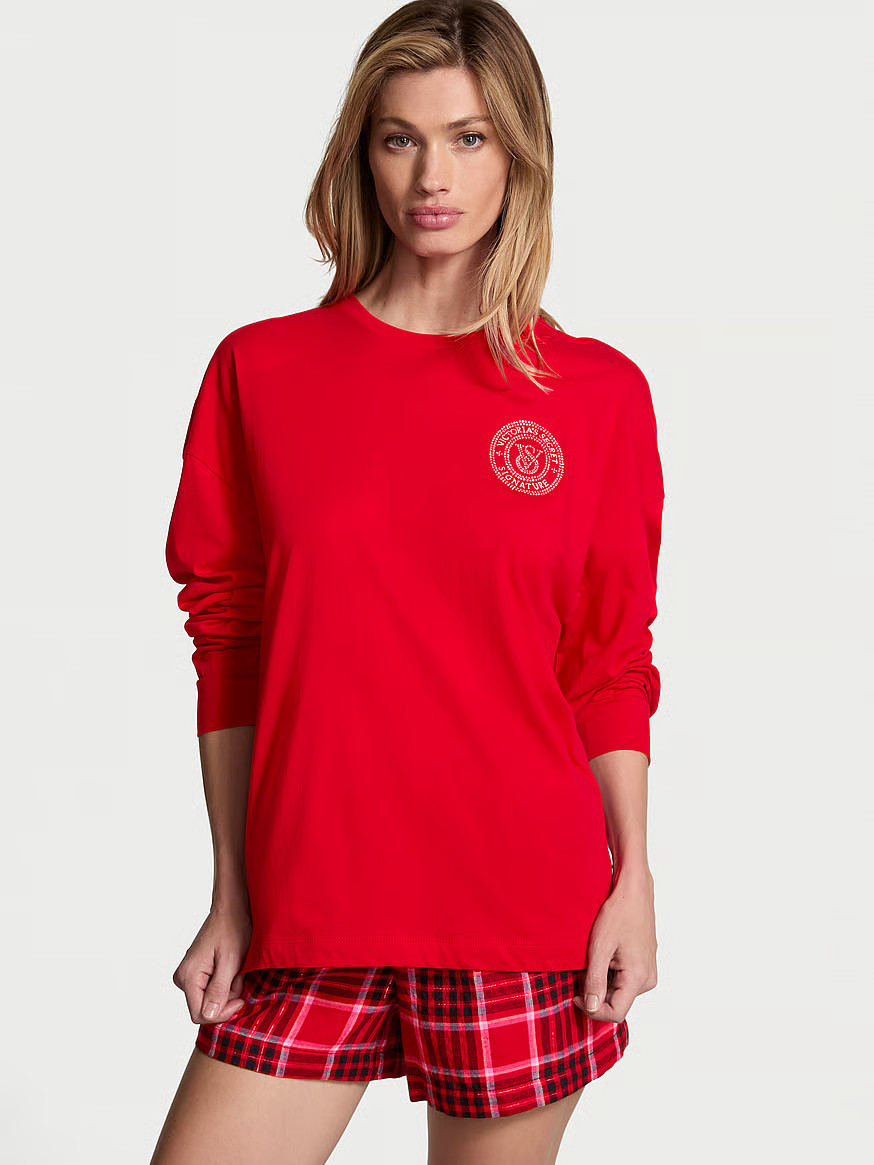 Buy Flannel Long-Sleeve Short Tee-Jama Set - Order Pajamas Sets online 1125372200 - Victoria's Se... | Victoria's Secret (US / CA )