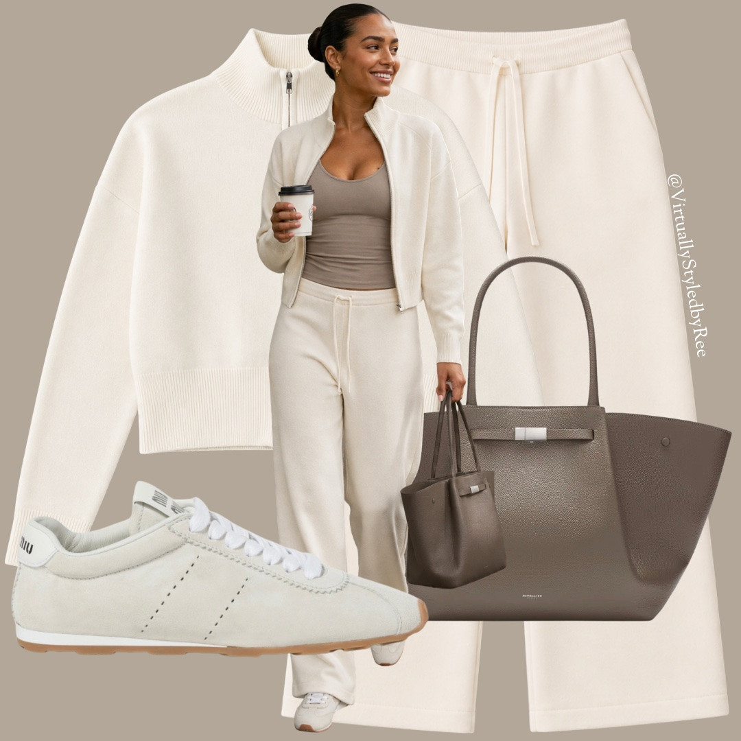 Two ways to wear the cozy Oner Active knit set this autumn / winter 🤍🤎 Swipe to see it in both cream and burgundy. The same effortless zip up and jogger combo. Cream keeps it soft and neutral with a taupe cami and structured tote, while the burgundy leans towards a moody look with a white halter tank and Miu Miu trainers. Which colour is your fave?

#LTKuk #LTKautumn #LTKeurope