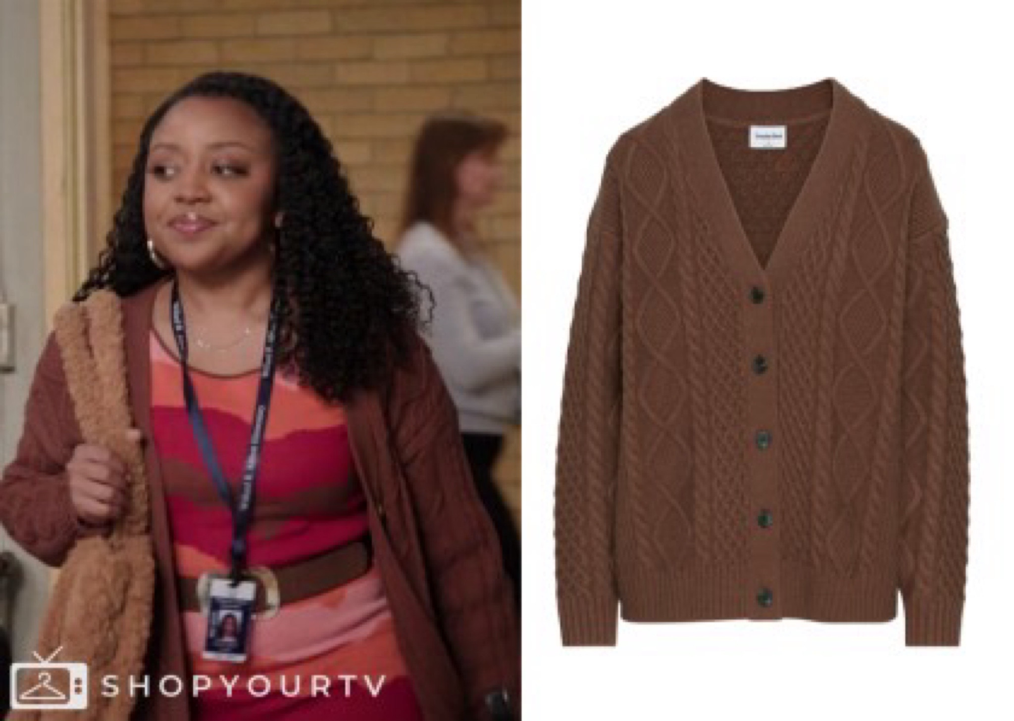 Janine Teagues cardigan worn throughout season 2 and 3 of Abbott Elementary 
This image is from 3x11

More on shopyourtv.com