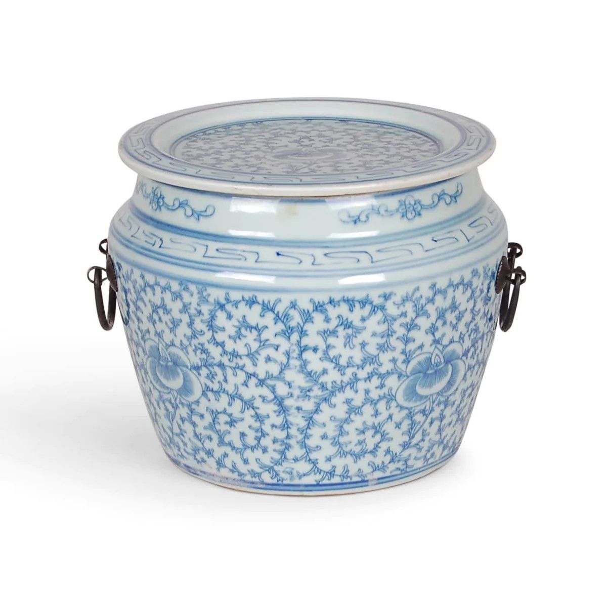 7" Porcelain Blue & White Floral Flat Lidded Jar | The Well Appointed House, LLC