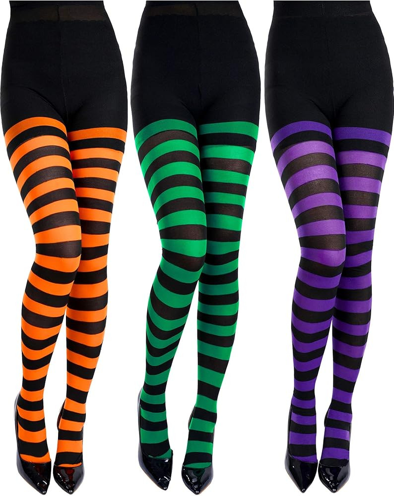Blulu 3 Pcs Halloween Striped Tights for Women Witches Striped Costume Leggings High Tights Socks... | Amazon (US)