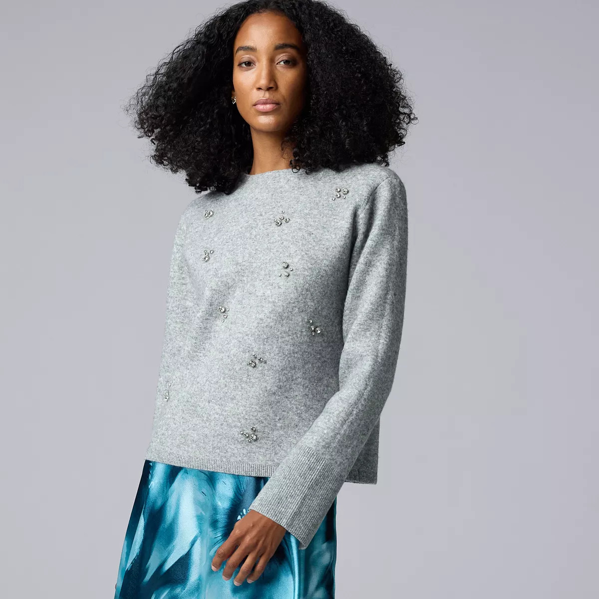 Women's Simply Vera Vera Wang Rhinestone Cluster Pullover | Kohl's