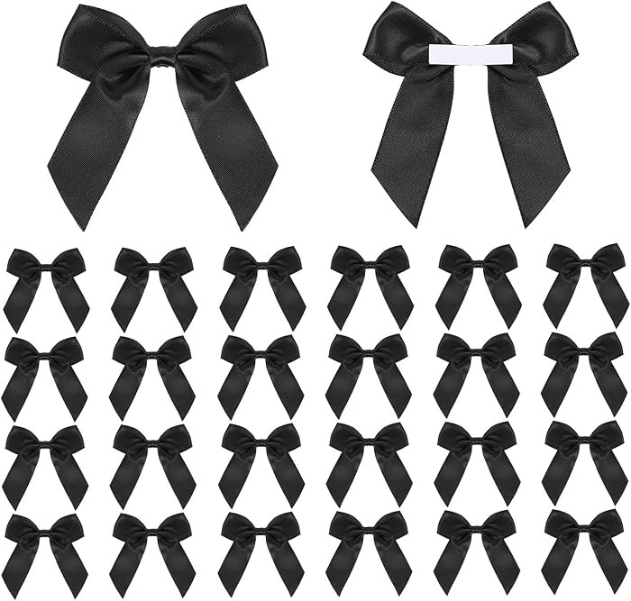 Black Bow Satin Ribbon Decor, 50 Pcs Black Bows 2" Self Adhesive Premade Cute Mini Bows for Gift ... | Amazon (US)
