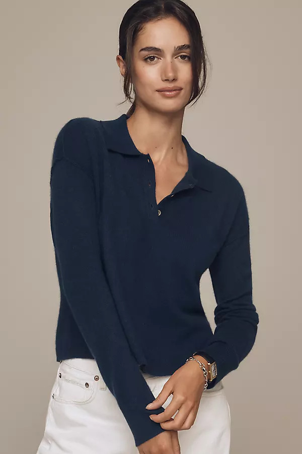 The Jensen Cashmere Crop Polo Sweater by Pilcro | Anthropologie (US)