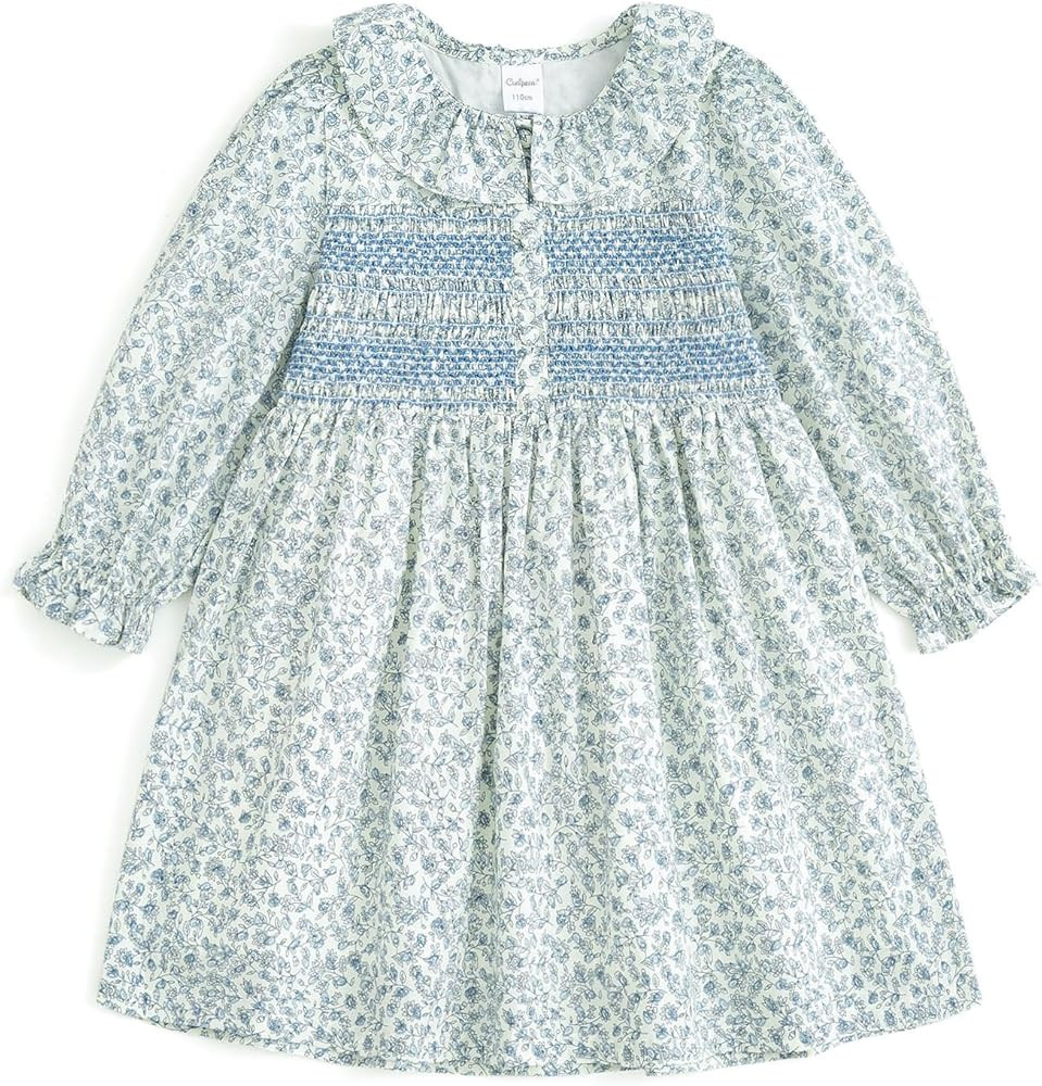 Curipeer Baby Girls Long Sleeve Flora Toddler Girls Cotton Casual Outfit Dress 12M-8Y | Amazon (US)